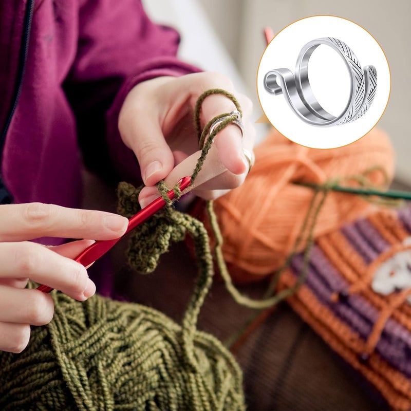 ANCIRS 2 Pack Knitting Crochet Loop Ring for Fingers, Adjustable Crochet Tension Ring, Metal Open Yarn Guide Finger Holders, Knitting Thimbles for Crochet- Gold & Silver - Image 4